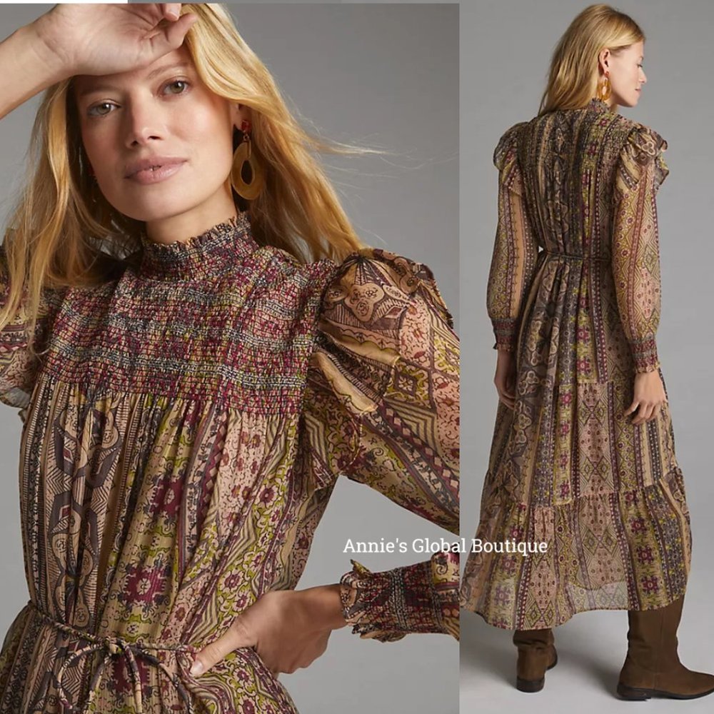 NWT ANTHROPOLOGIE Llani Smocked Tiered Midi Dress. Size M - Picture 12 of 16